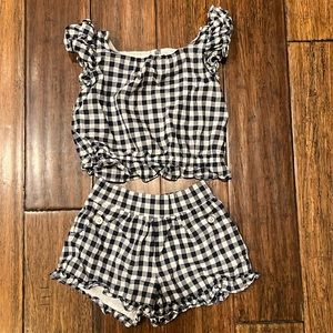 Janie and Jack Black and White Gingham Kids Matching Set